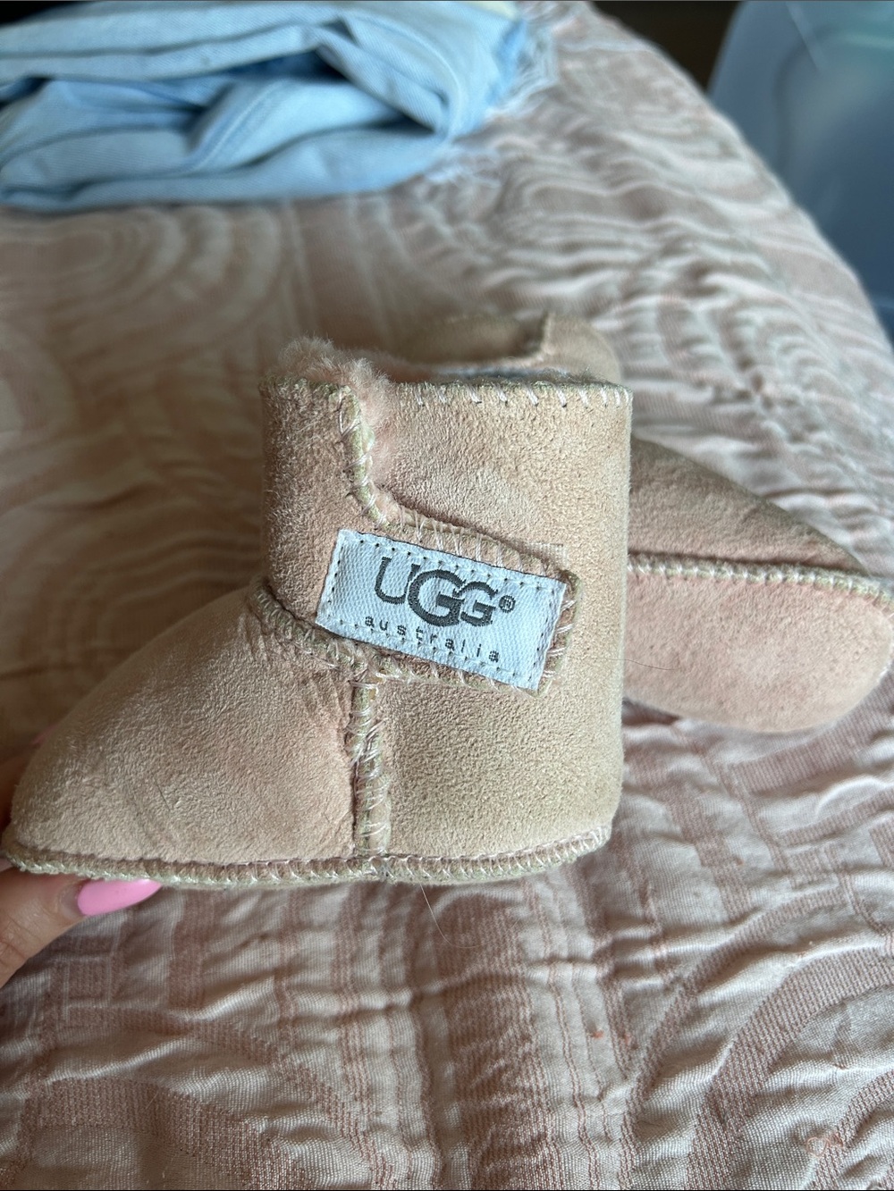 UGG Baby Suede Booties in Pale Pink